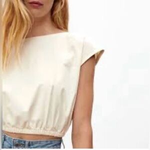 EVERLANE Cream sleeveless gathered waist crop top size XXS